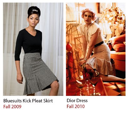  Bluesuits original design kick pleat skirt from Fall 2009 and Dior's dress Fall 2010